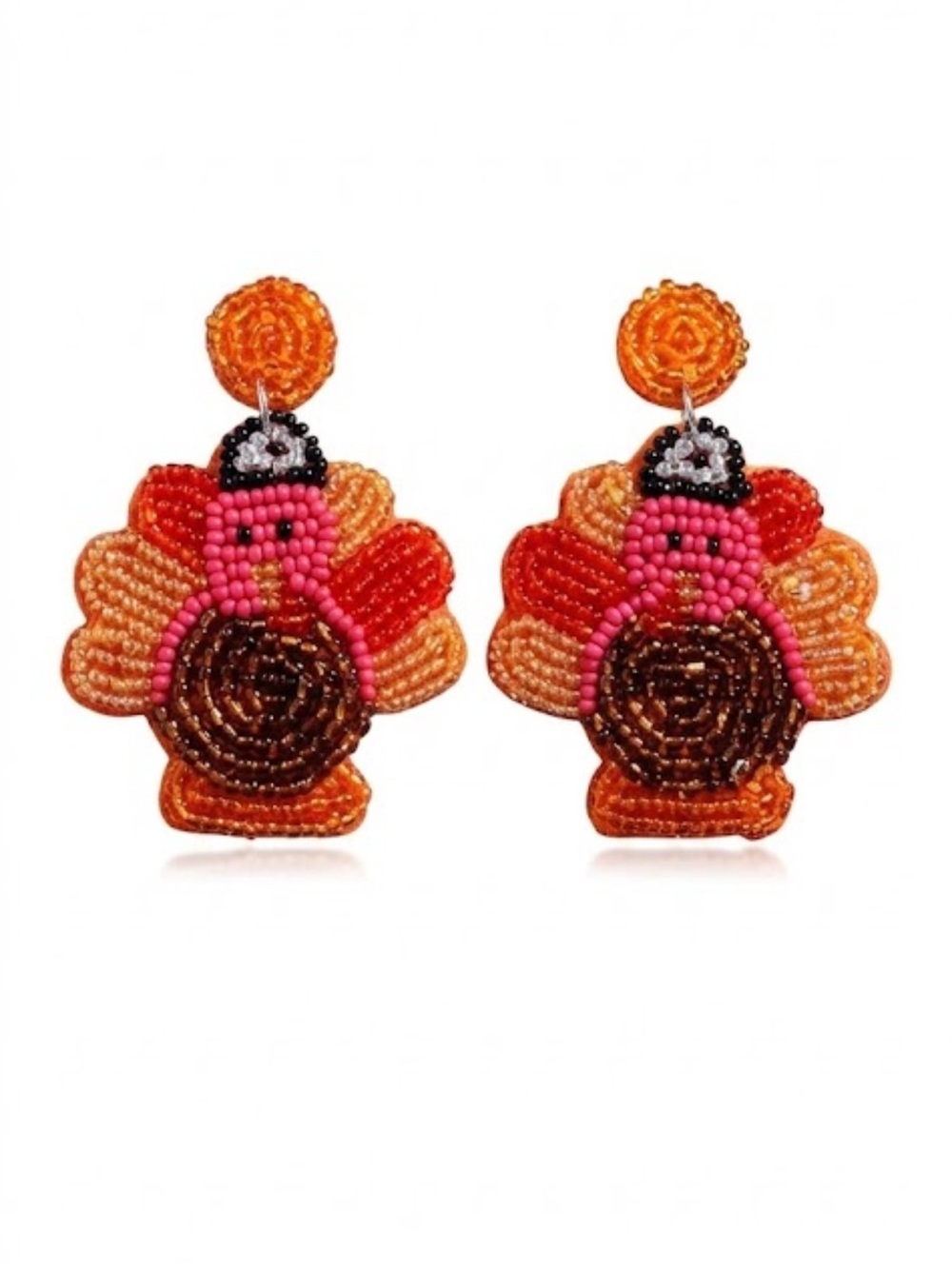 Thanksgiving Earrings Turkey Beaded Drop Earrings Fall Statement Pilgrim Hat
C1